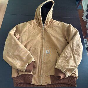 Vintage Mens Carhartt J140 Brown Insulated Hooded Jacket Size Large Made In USA